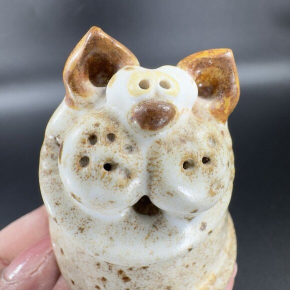 Vintage Hand Made Stoneware Pottery Kitty Cat Cardholder Figurine Speckled Glaze - Picture 2 of 12